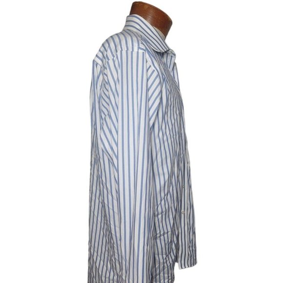 Donald Trump Signature Collection Striped Dress Shirt French Cuffs White Blue - Picture 9 of 10